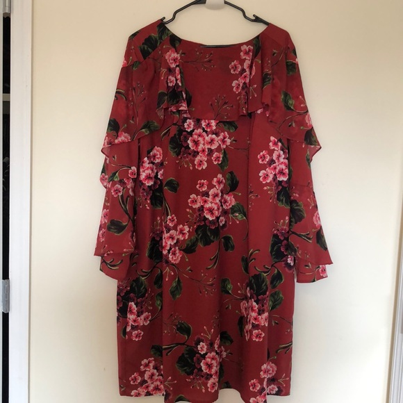 Eloquii Dresses & Skirts - Eloquii red floral dress with ruffles Eloquii Dresses & Skirts - Eloquii red floral dress with ruffles